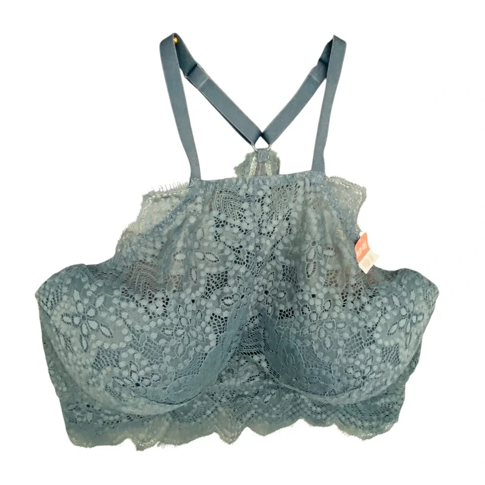 Victoria's Secret PINK High Neck Push Up Lace Bralette Gray‎ Size M (D-DD)